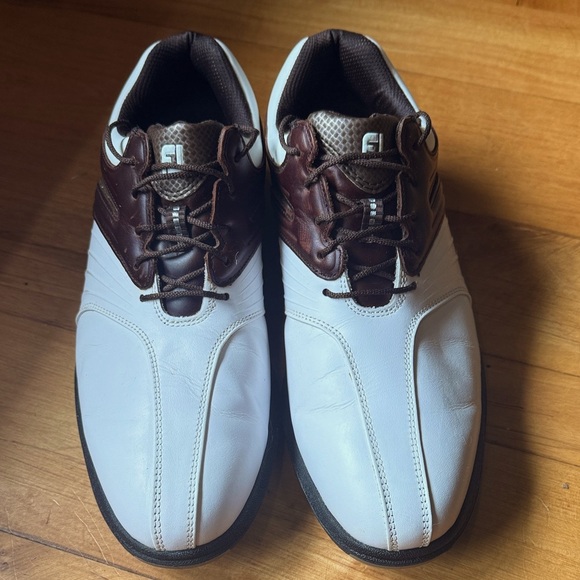 FootJoy Other - FootJoy Super Lites White Brown Leather Saddle Golf Shoes Cleats Men’s 9.5